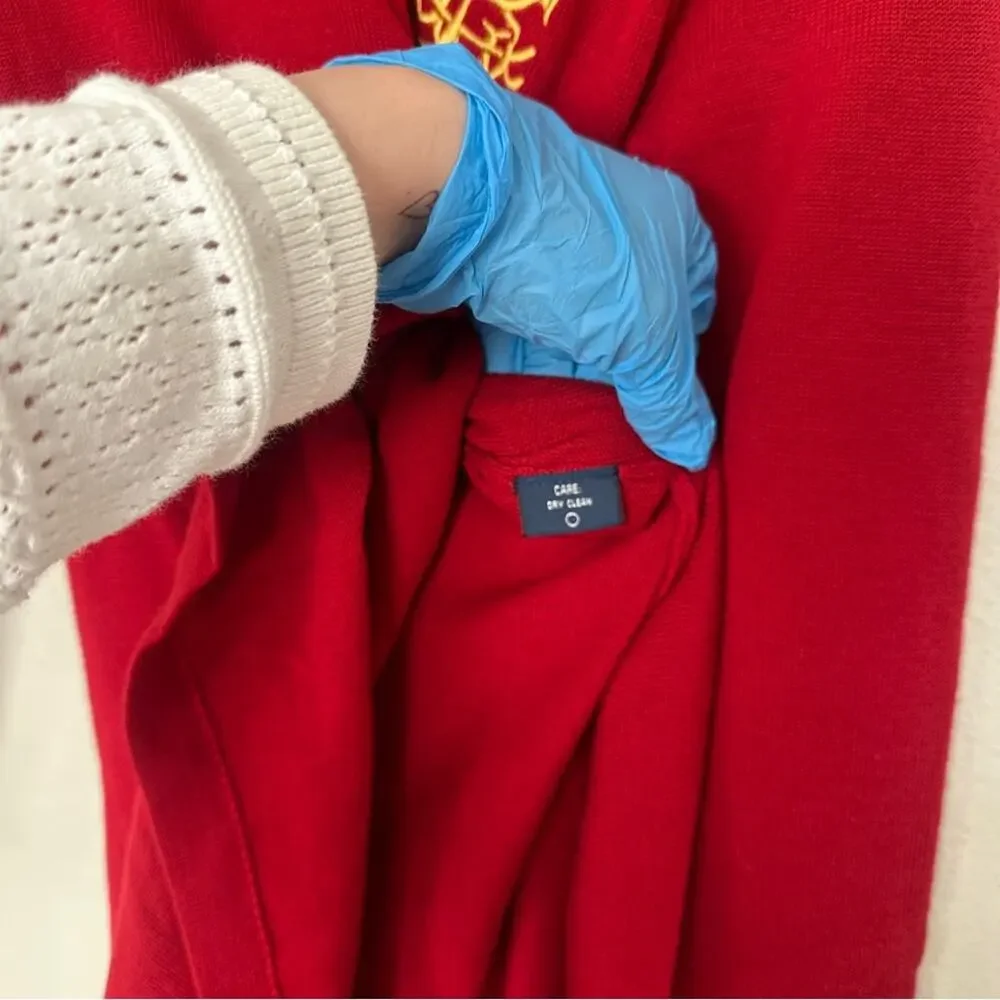 Vintage Ralph Lauren Red Merino Wool Long Sleeve Dress with Gold Logo - Picture 5 of 12